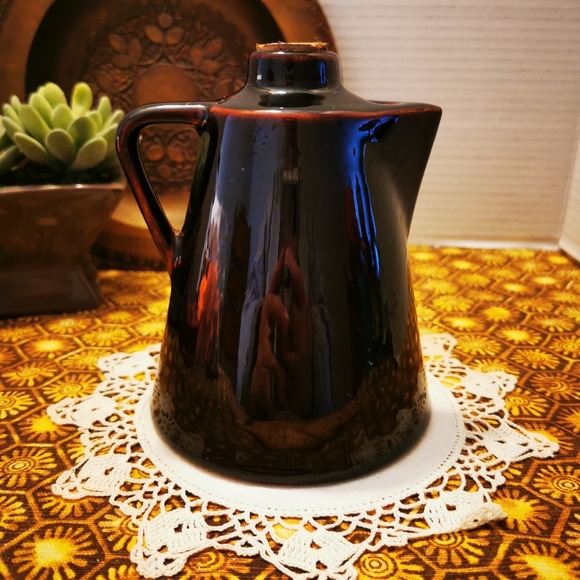 Vintage High Gloss Brown Glaze Pottery Leroux Creme de Cafe Jug Decanter - Picture 11 of 17